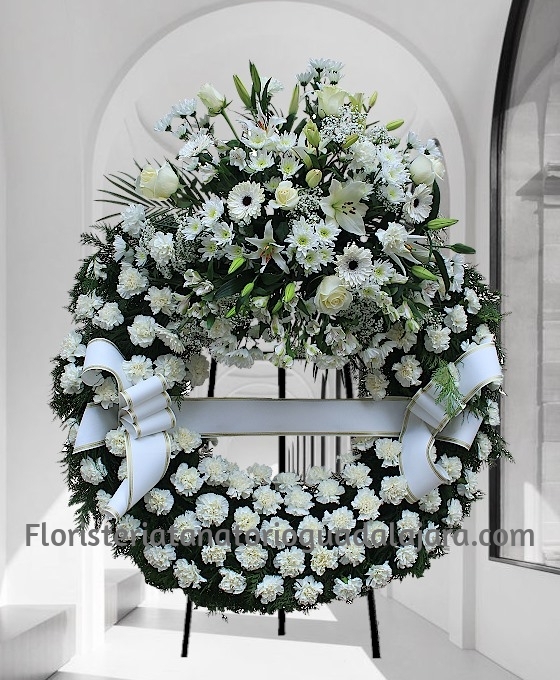 Corona de flores blanca clavel para tanatorio